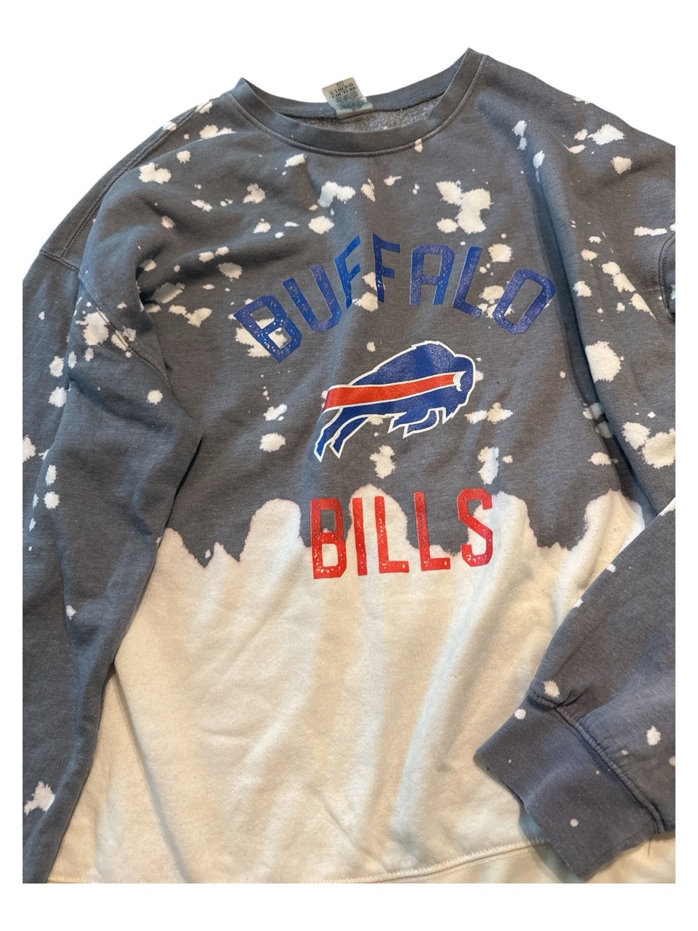Gildan Buffalo Bills Gray, White, Red & Blue Tie-Dye Crewneck Sweatshirt - Picture 4 of 6